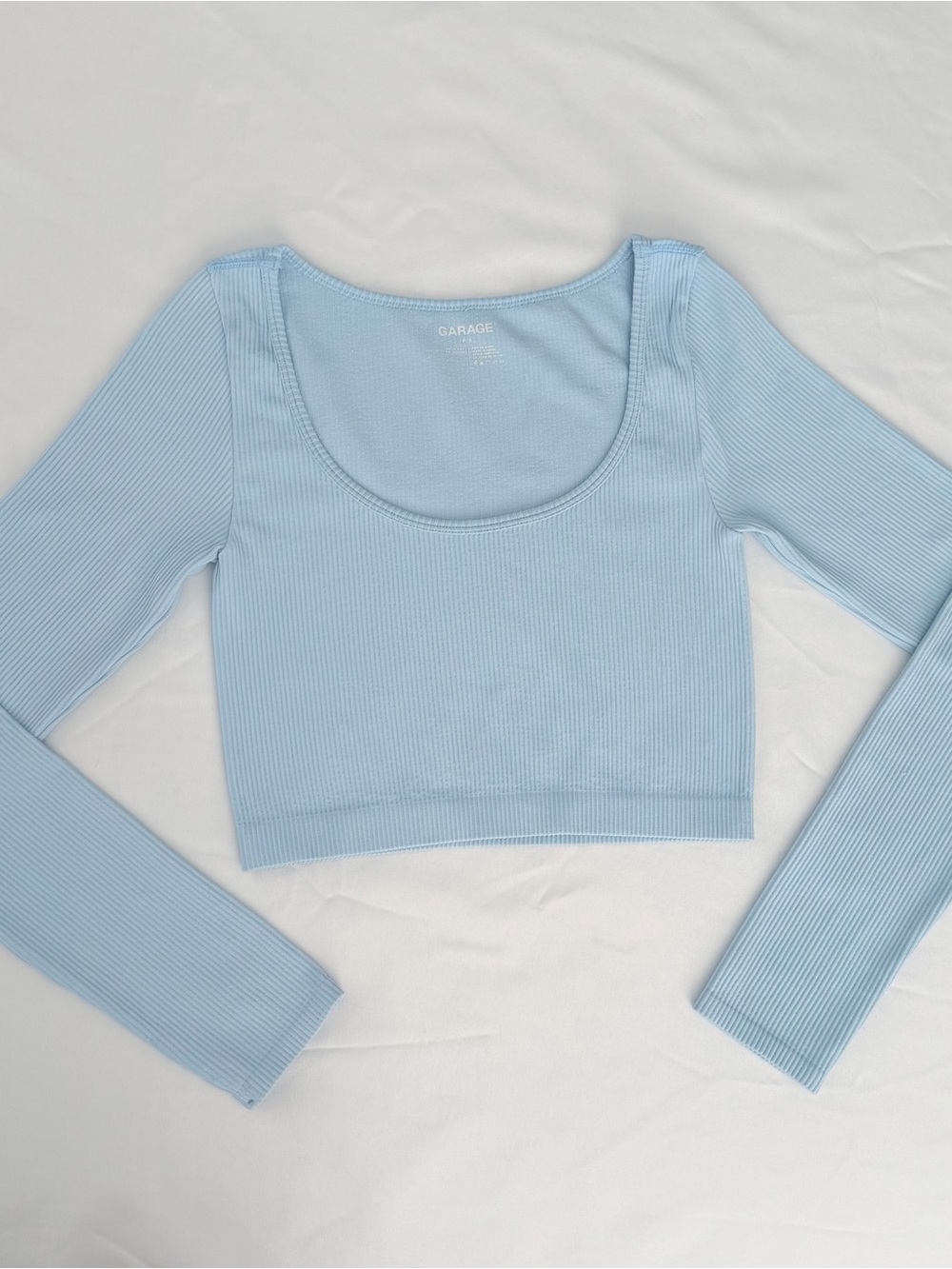 Garage Women's Soft Girl Light Blue Ribbed Scoop Neck Crop Top